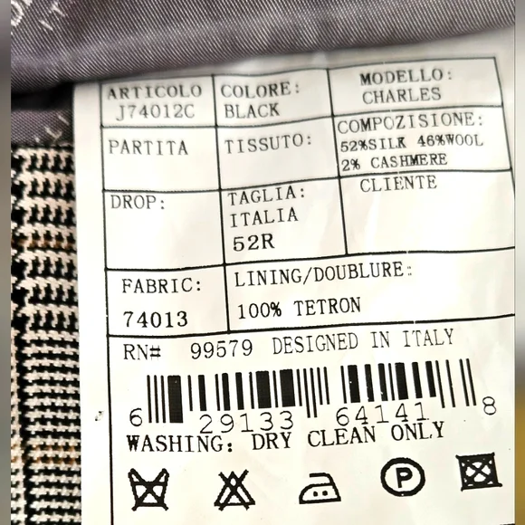 Pronto Moda Mens 52R Sport Coat/Blazer Black/White Plaid Silk/Wool/Cashm… - Picture 6 of 16